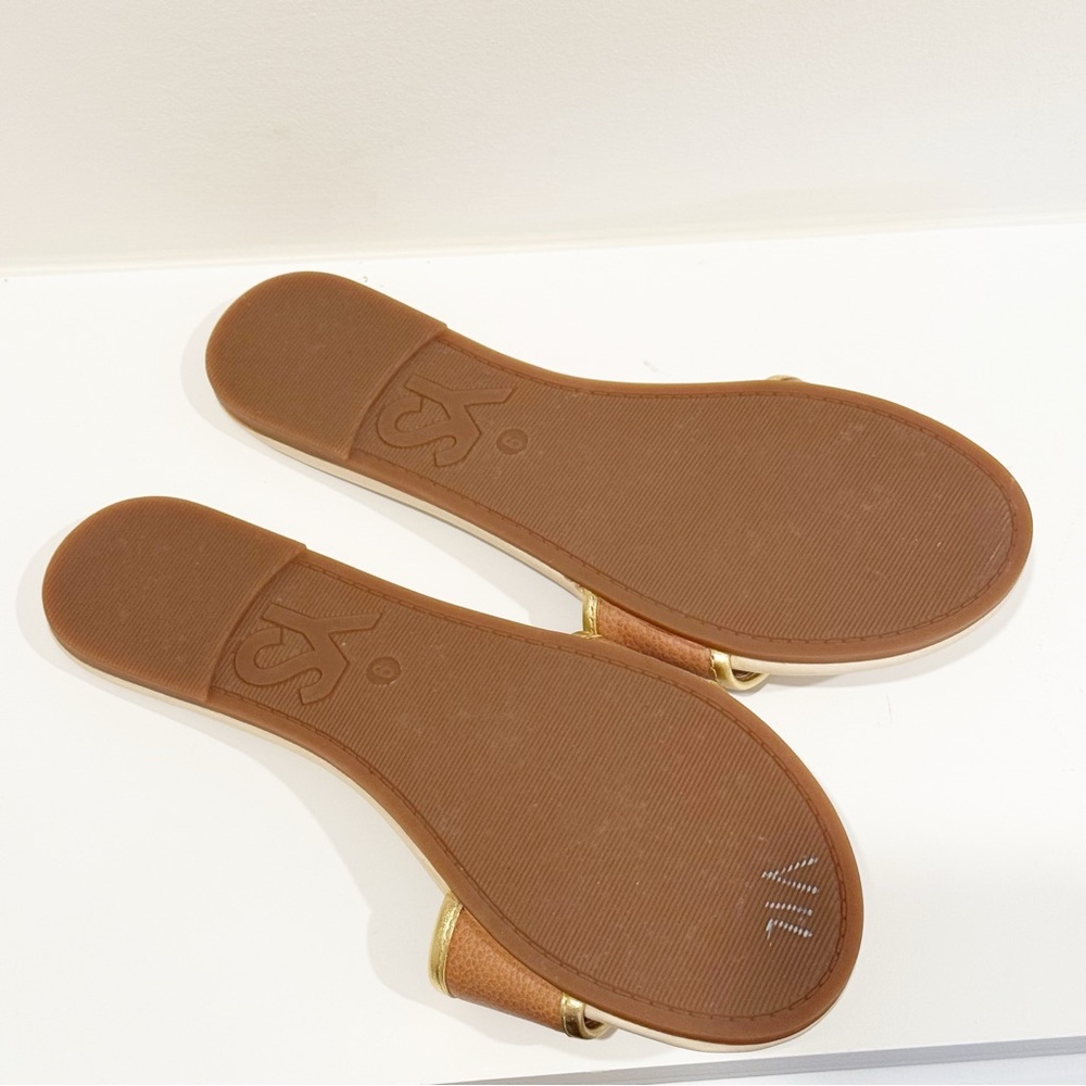 Yosi Samra Tan and Gold Leather Slide Sandals - Picture 5 of 5